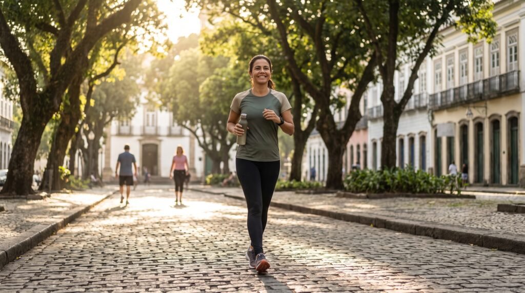 MULHER CAMINHANDO NO PARUQE 